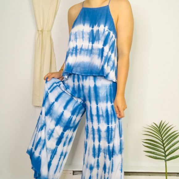 Lulus Pants - Lulu's Walking On A Cloud Blue Tie Dye 2-Piece Set